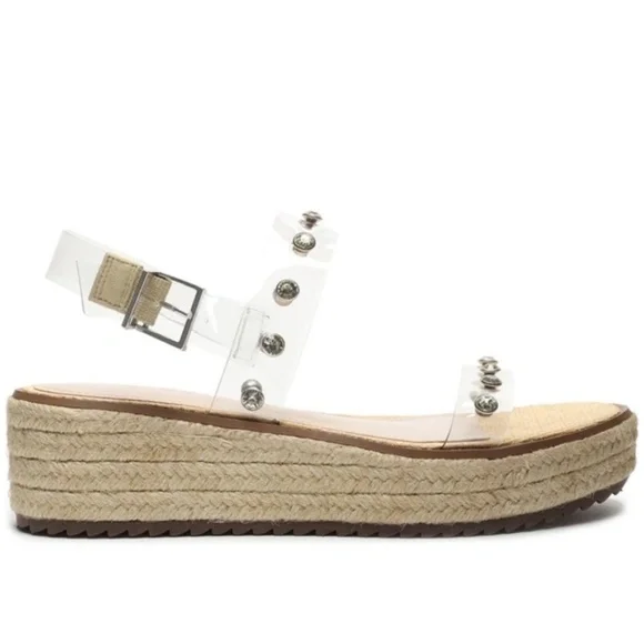 SCHUTZ Christiane Vinyl Studded Platform Wedge Sandal NIB - Picture 2 of 9